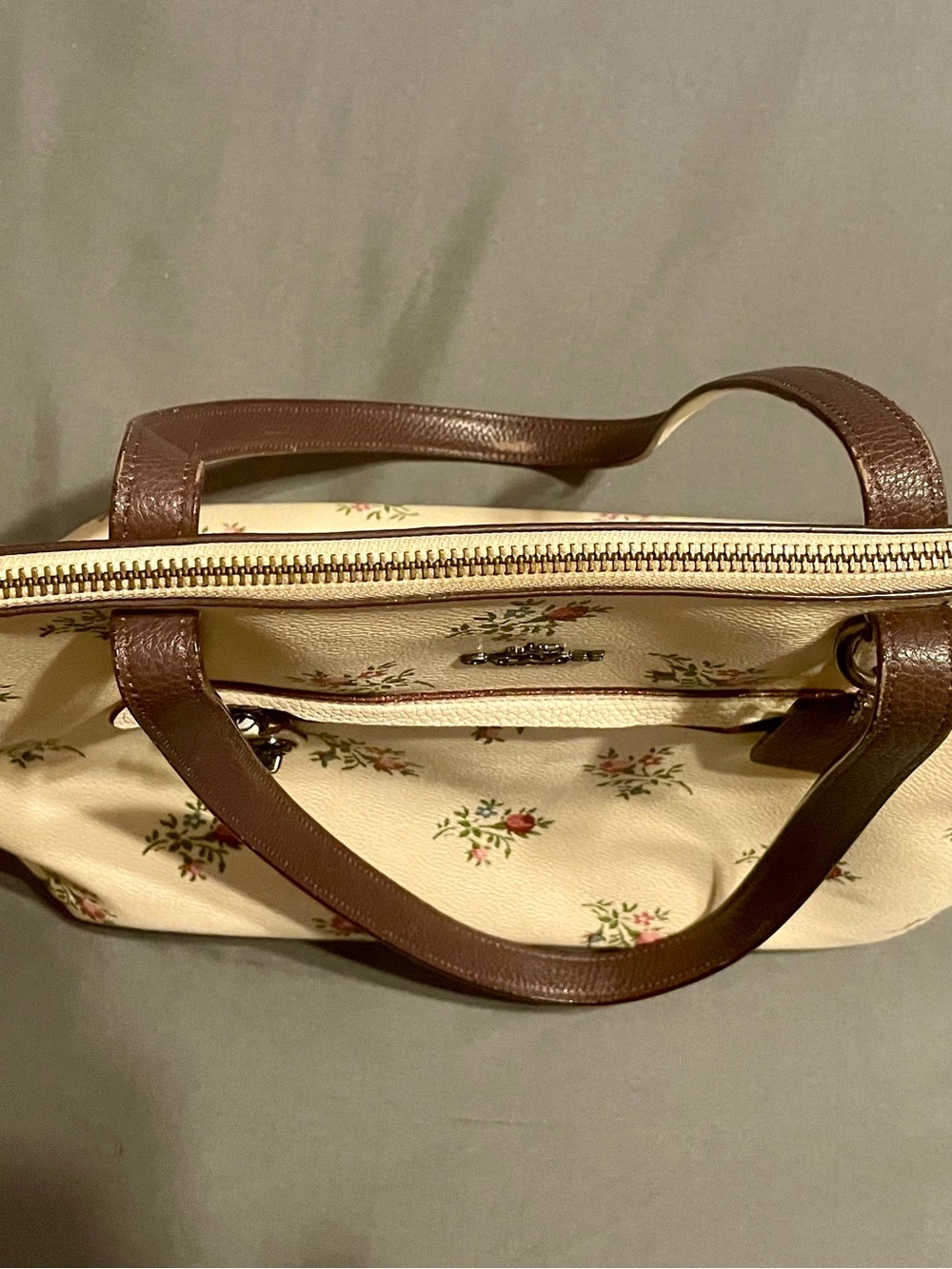 Coach Tote Bag in Cream with Pink Floral Print - Picture 13 of 16